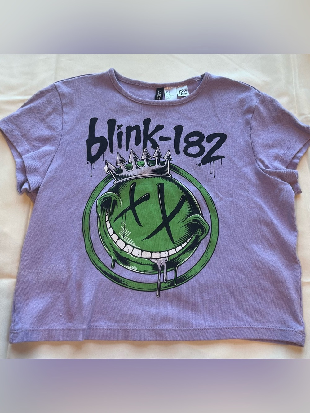 Blink 182 Crop Top Shirt Punk Rock Band Womens Tee MEDIUM Purple H&M Divided